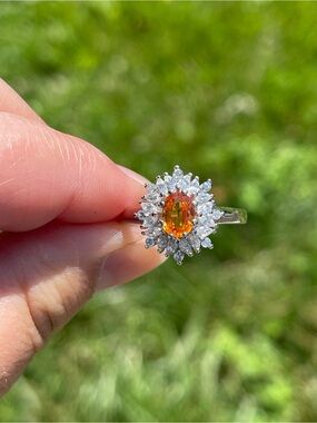 Mandarin Garnet and White Zircon Halo Ring